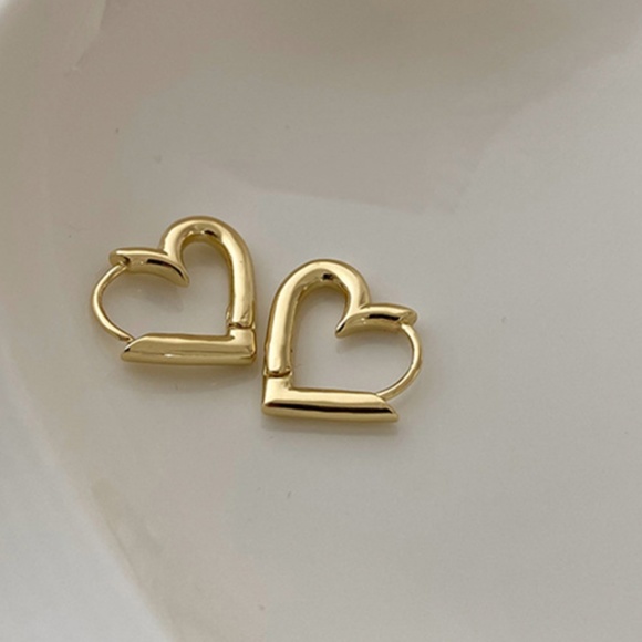 Sterling Silver Gold Heart Shaped Hoop Earrings - Picture 4 of 7